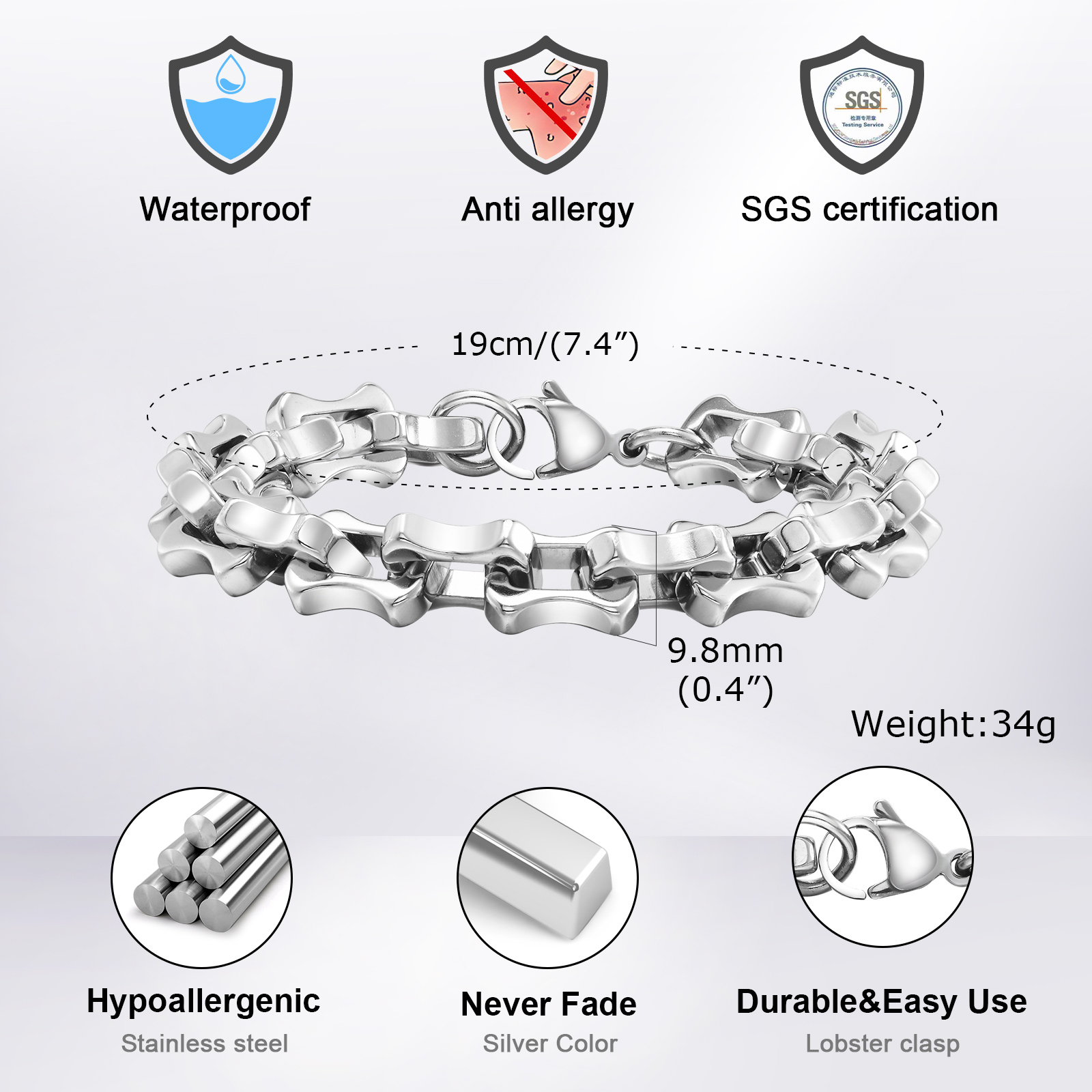 Vnox Heavy Bold Mens Chain Bra - Ceramic Link Bracelet review and price